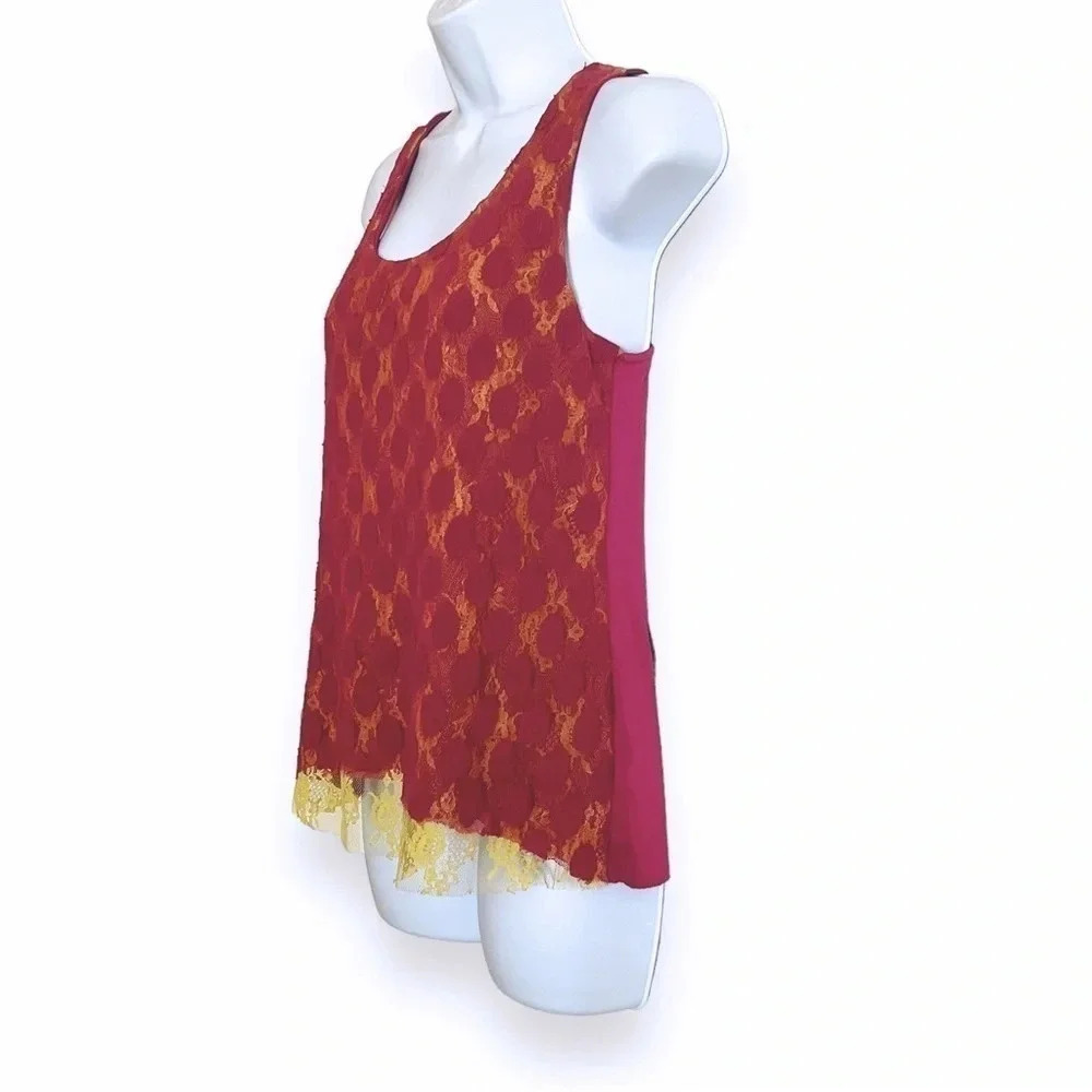 Anthropologie Y2K Lace Romantic Fairy Tank Top Raspberry Yellow Size XS USA - Picture 4 of 8